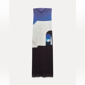 Zara Blue and Black Graphic Maxi Dress